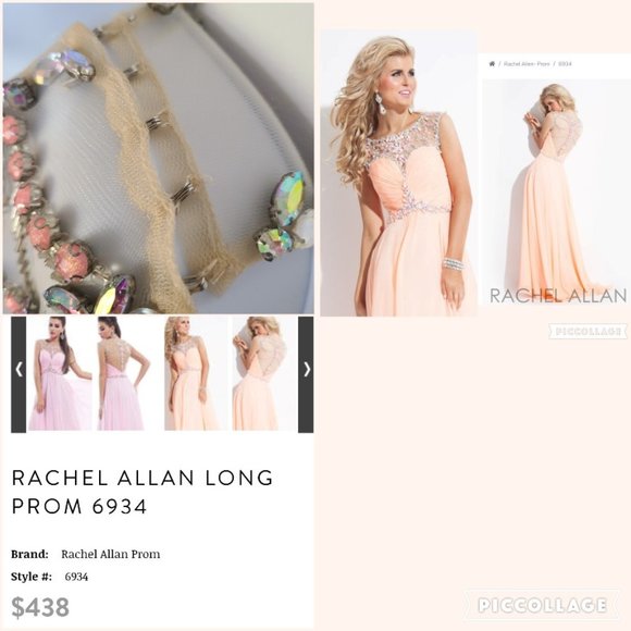 Rachel Allen Chiffon Beaded Illusion Long Prom Evening Dress Style 6934 Apricot - Picture 14 of 15